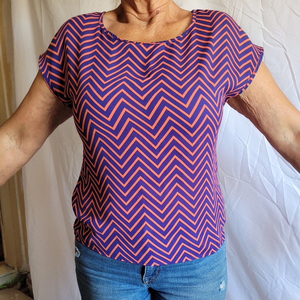 No Brand Orange and Blue Chevron Shirt